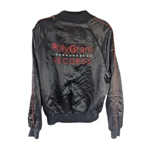 PolyGram Records Custom Embroidered Vinta Sichel Black Satin Bomber Jacket Large